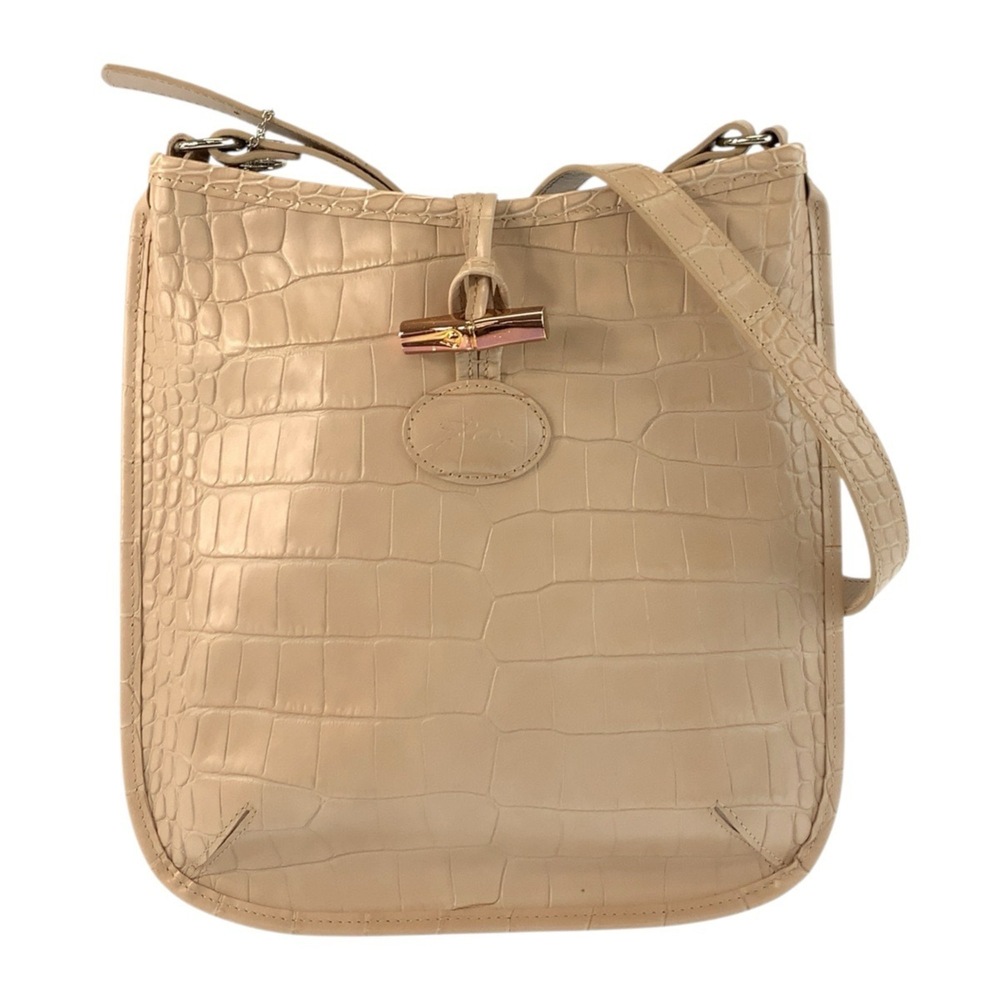 Longchamp embossed beige leather shoulder bag/pouch for women (model number 2...